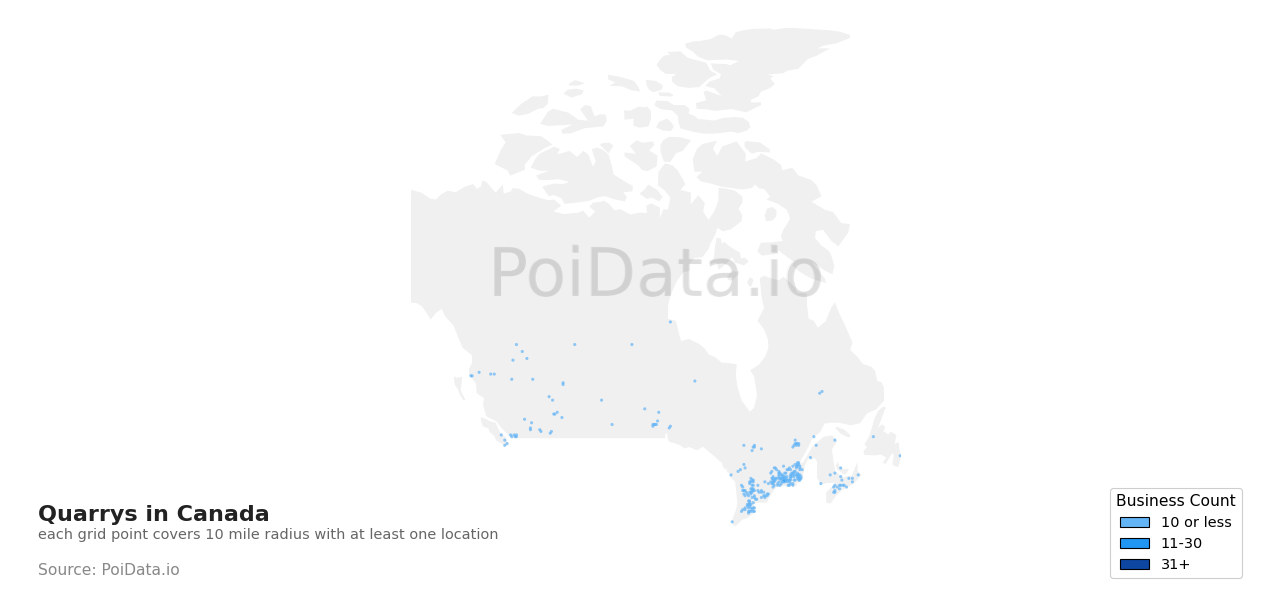 Quarry density map for Saskatchewan, Canada