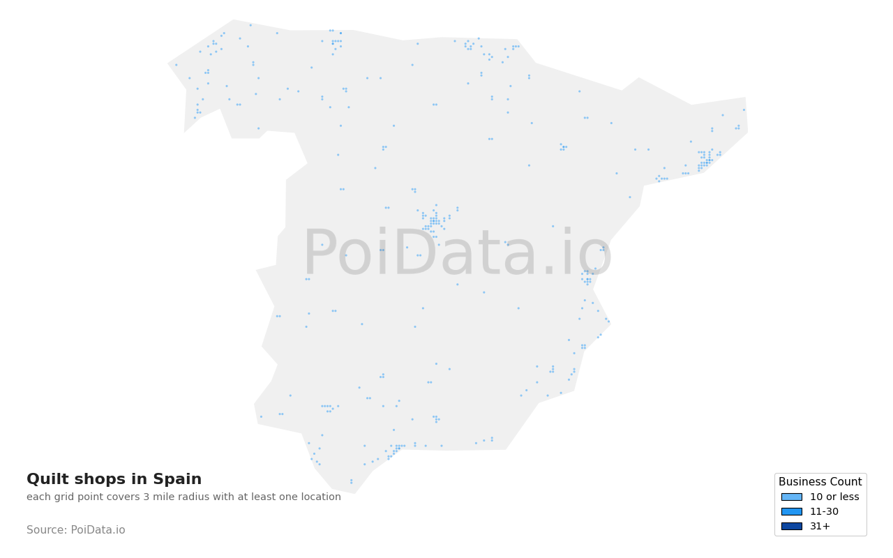 Quilt shop density map for Spain