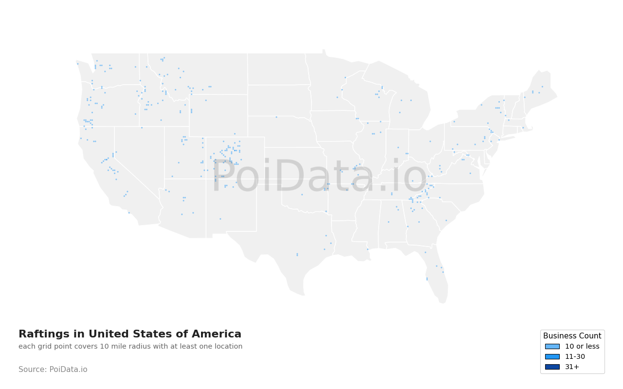 Rafting density map for United States