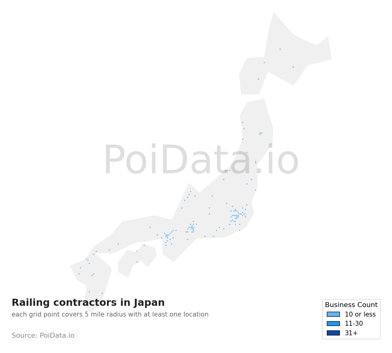 Railing contractor density map for Japan