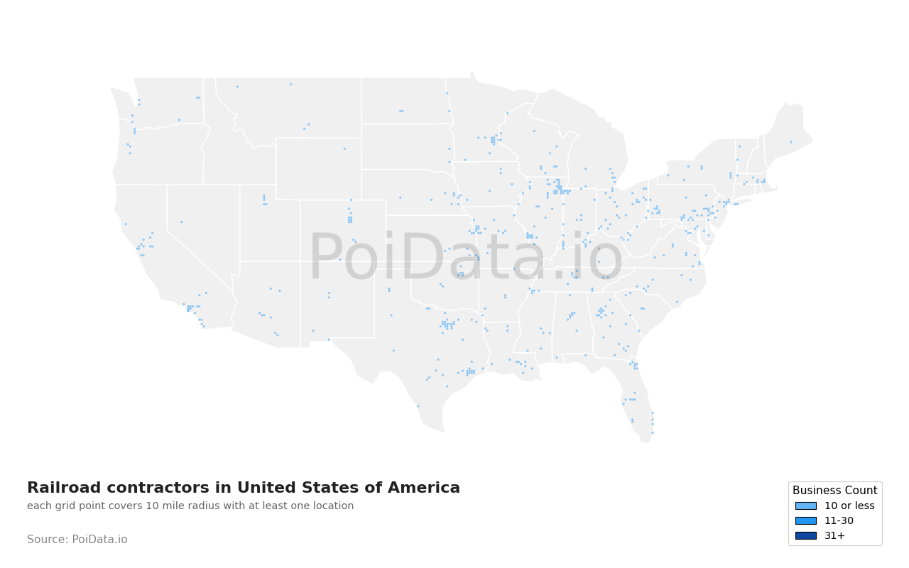 Railroad contractor density map for United States