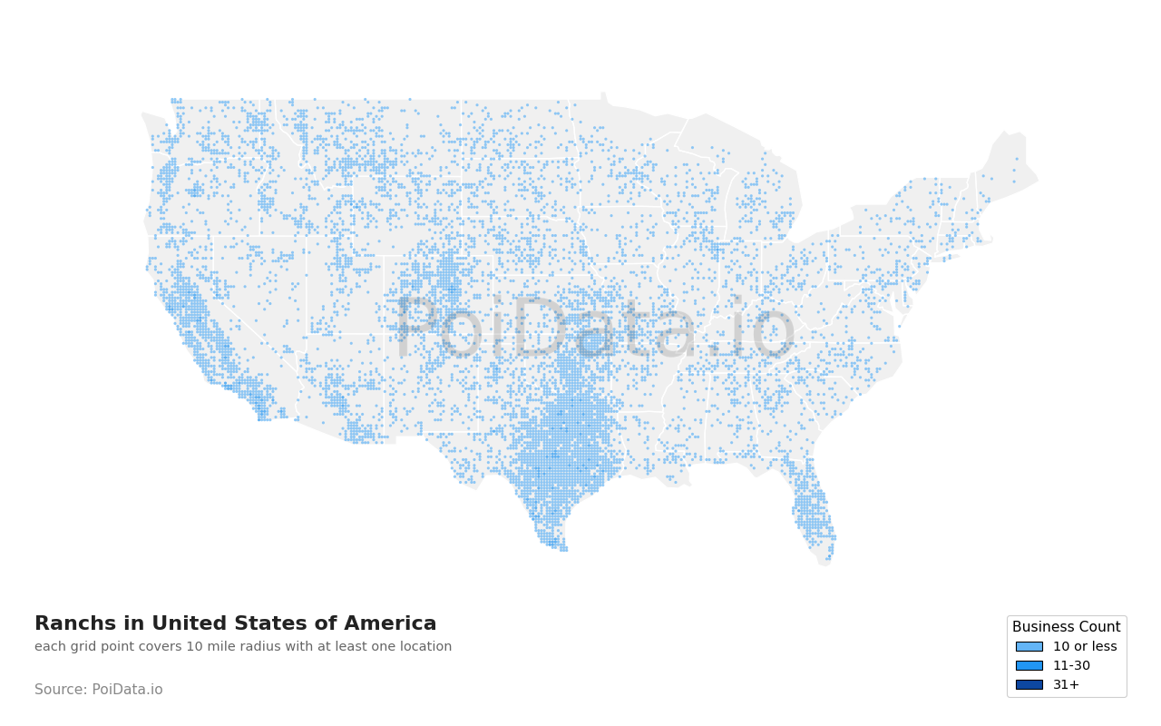 Ranch density map for Florida, United States