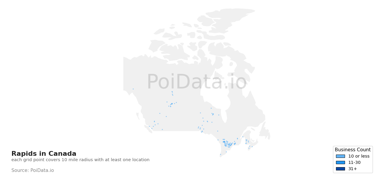 Rapids density map for Canada