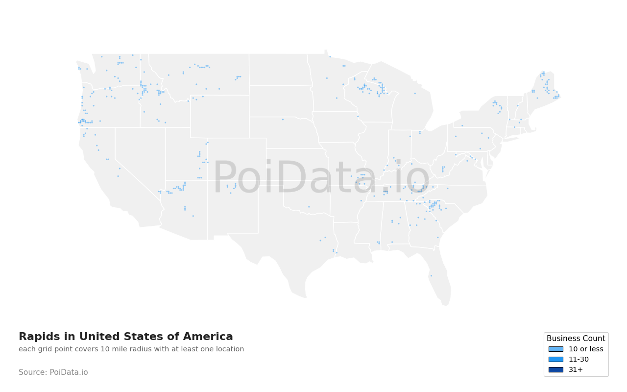 Rapids density map for United States