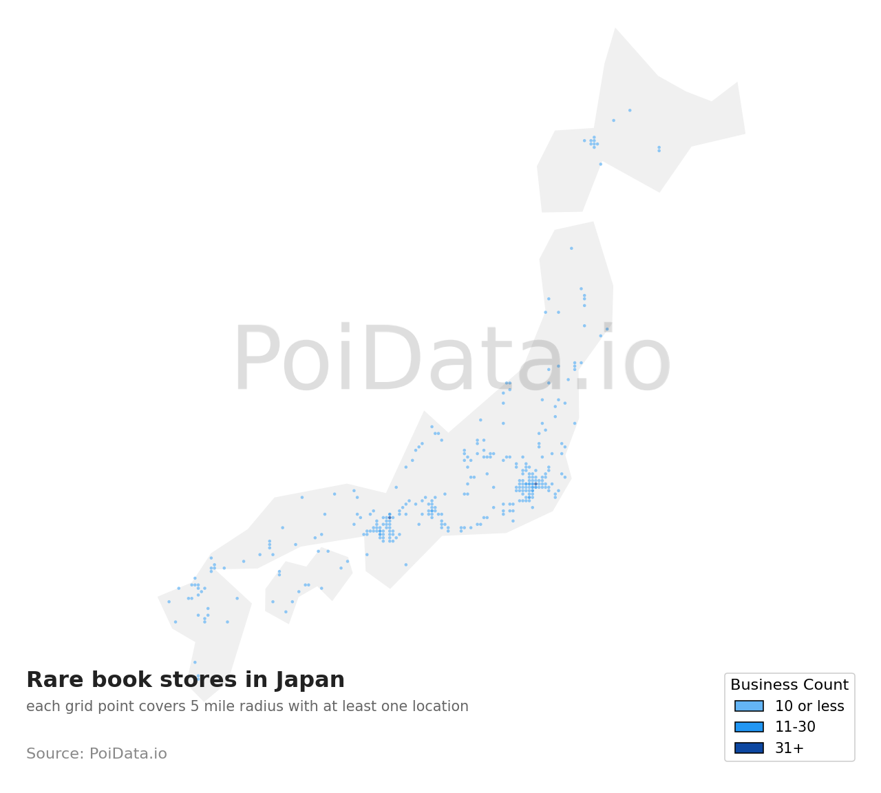 Rare book store density map for Kasuya District, Fukuoka, Japan