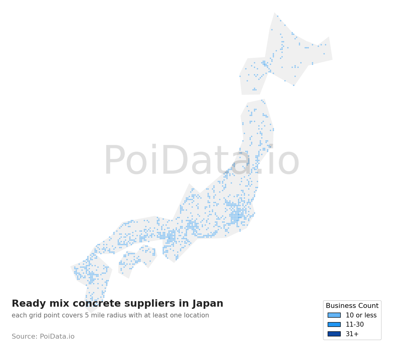 Ready mix concrete supplier density map for Japan