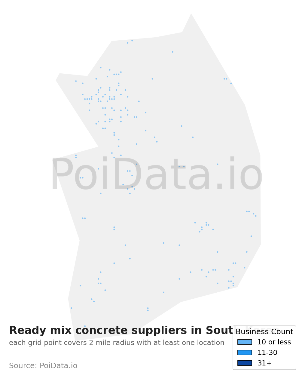 Ready mix concrete supplier density map for South Korea