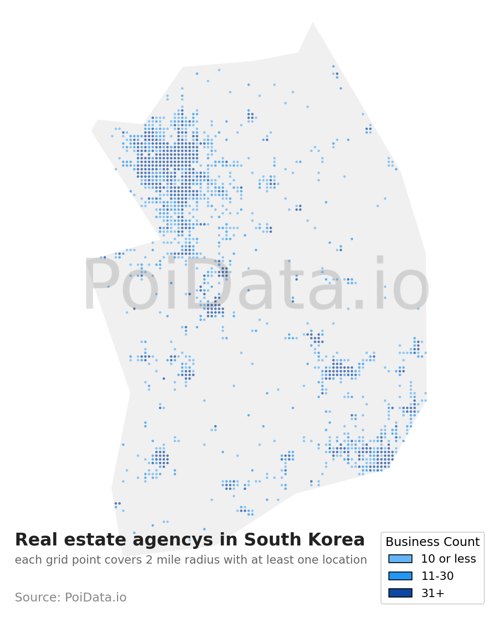 Real estate agency density map for South Korea