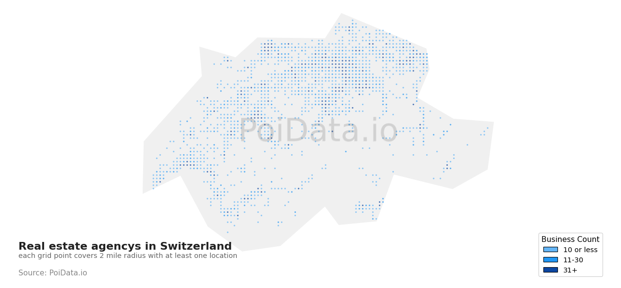 Real estate agency density map for Switzerland