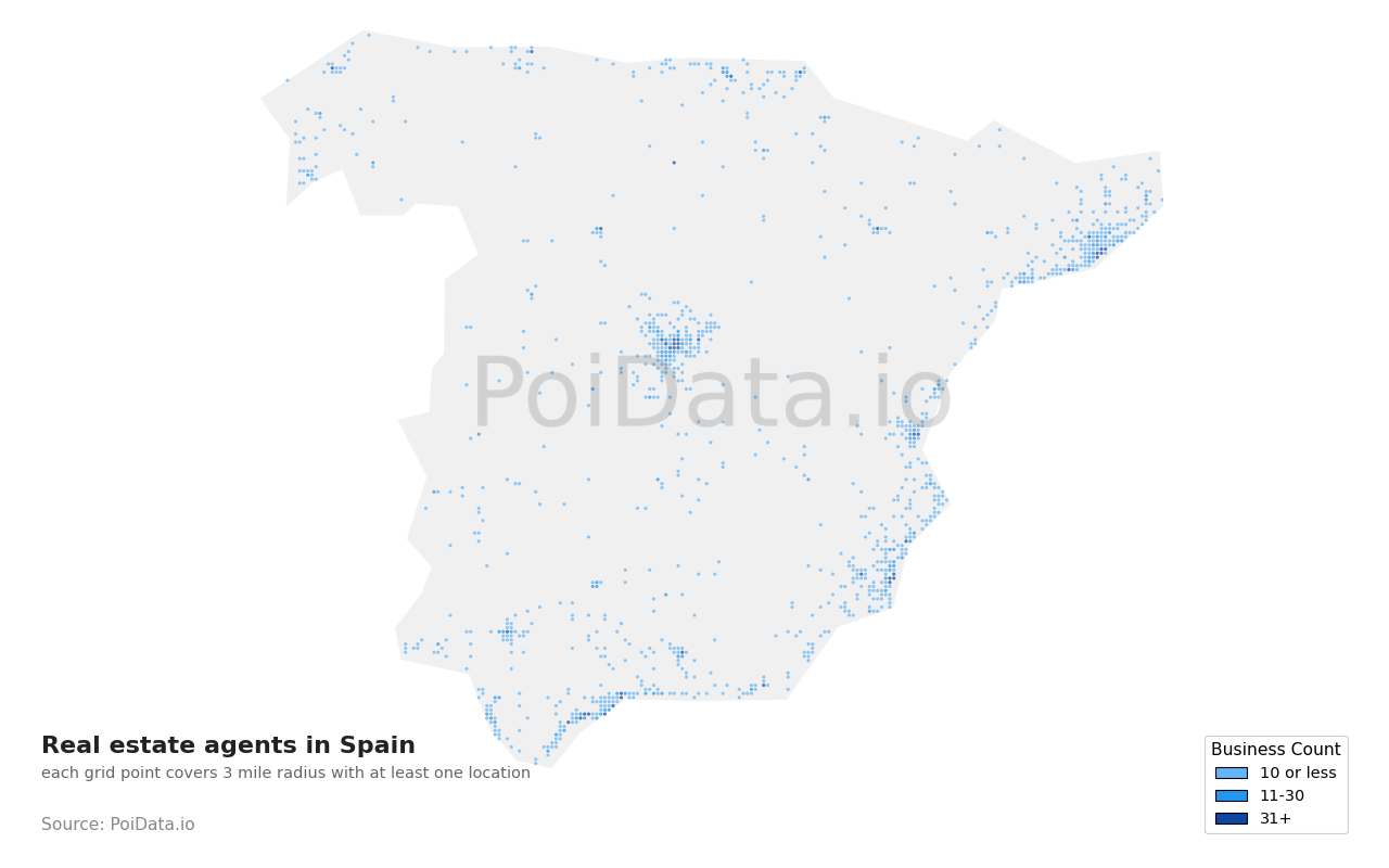 Real estate agent density map for Spain