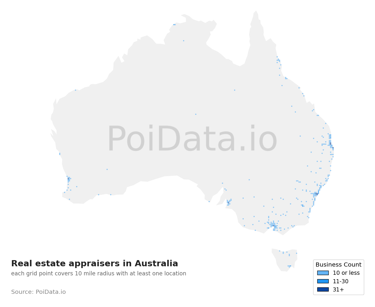 Real estate appraiser density map for Queensland, Australia