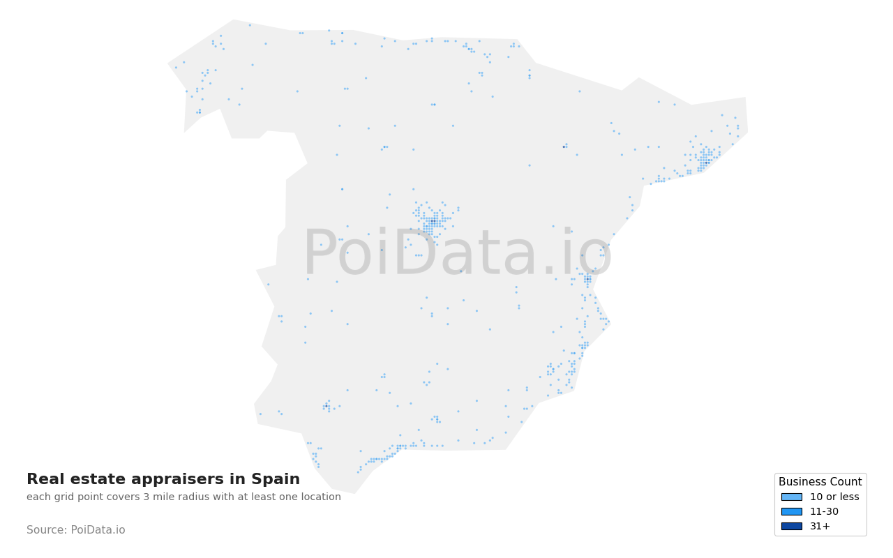 Real estate appraiser density map for Spain