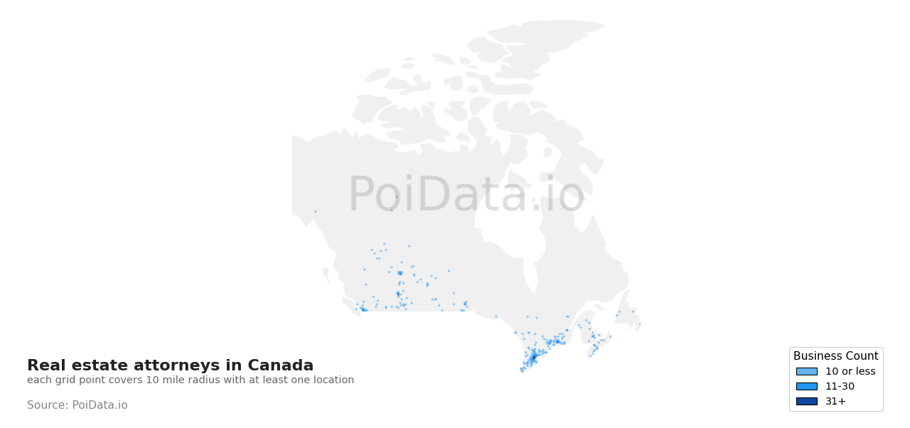Real estate attorney density map for Canada