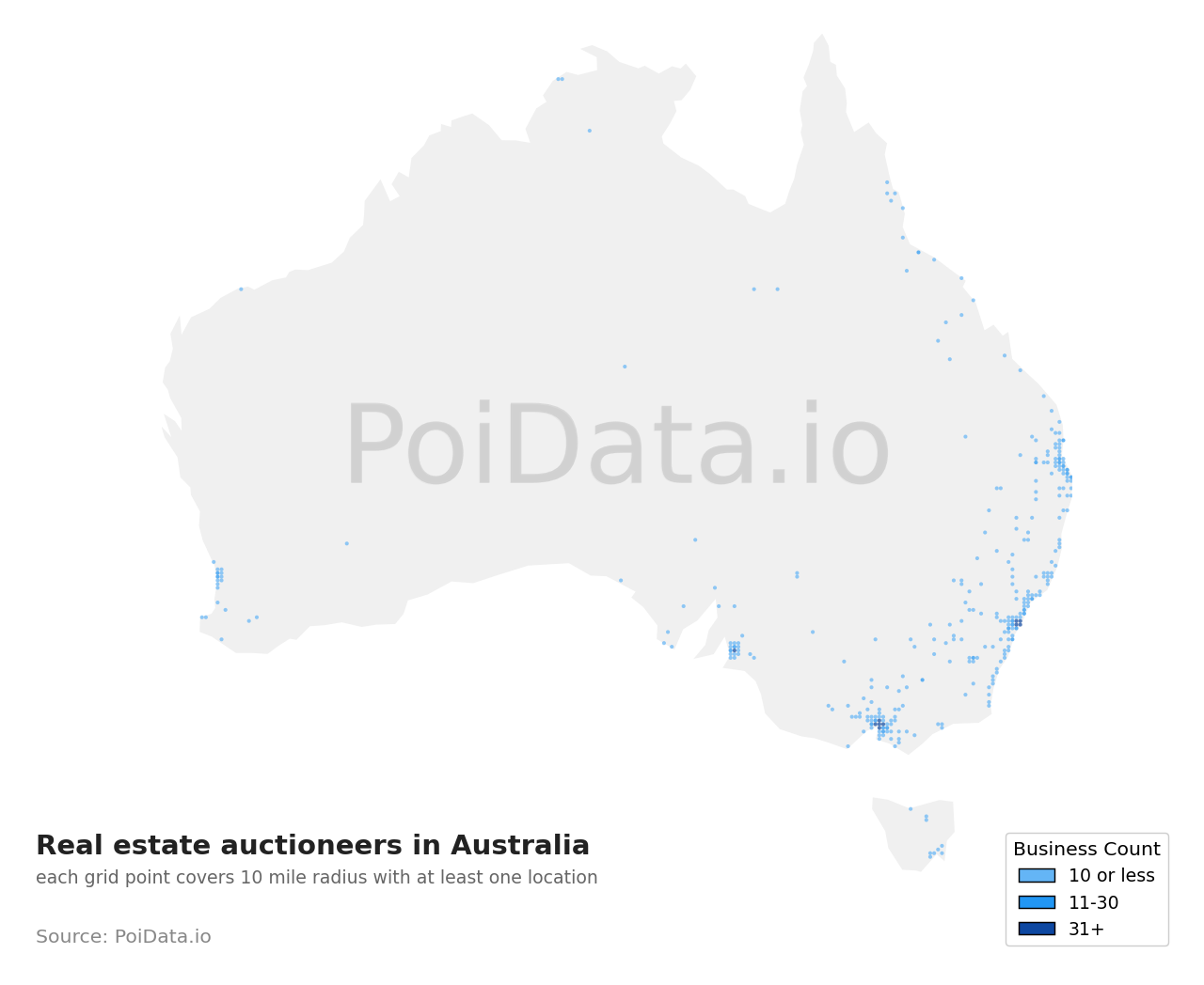 Real estate auctioneer density map for Australia