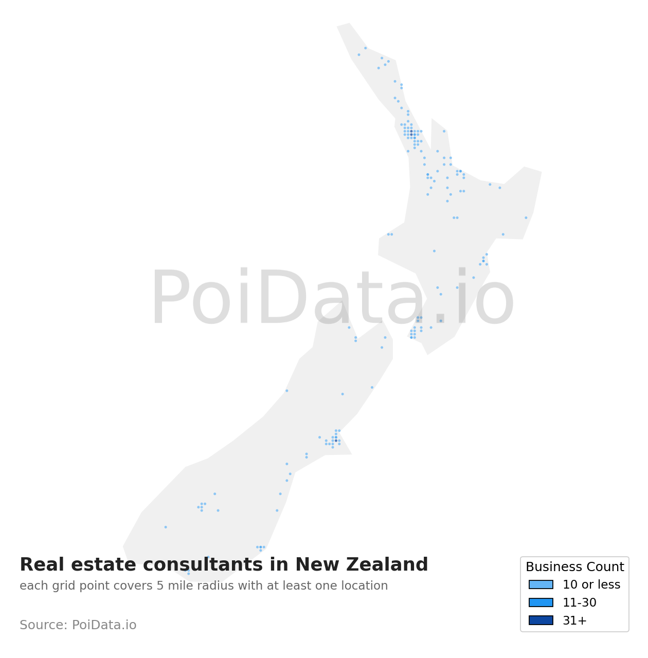 Real estate consultant density map for New Zealand