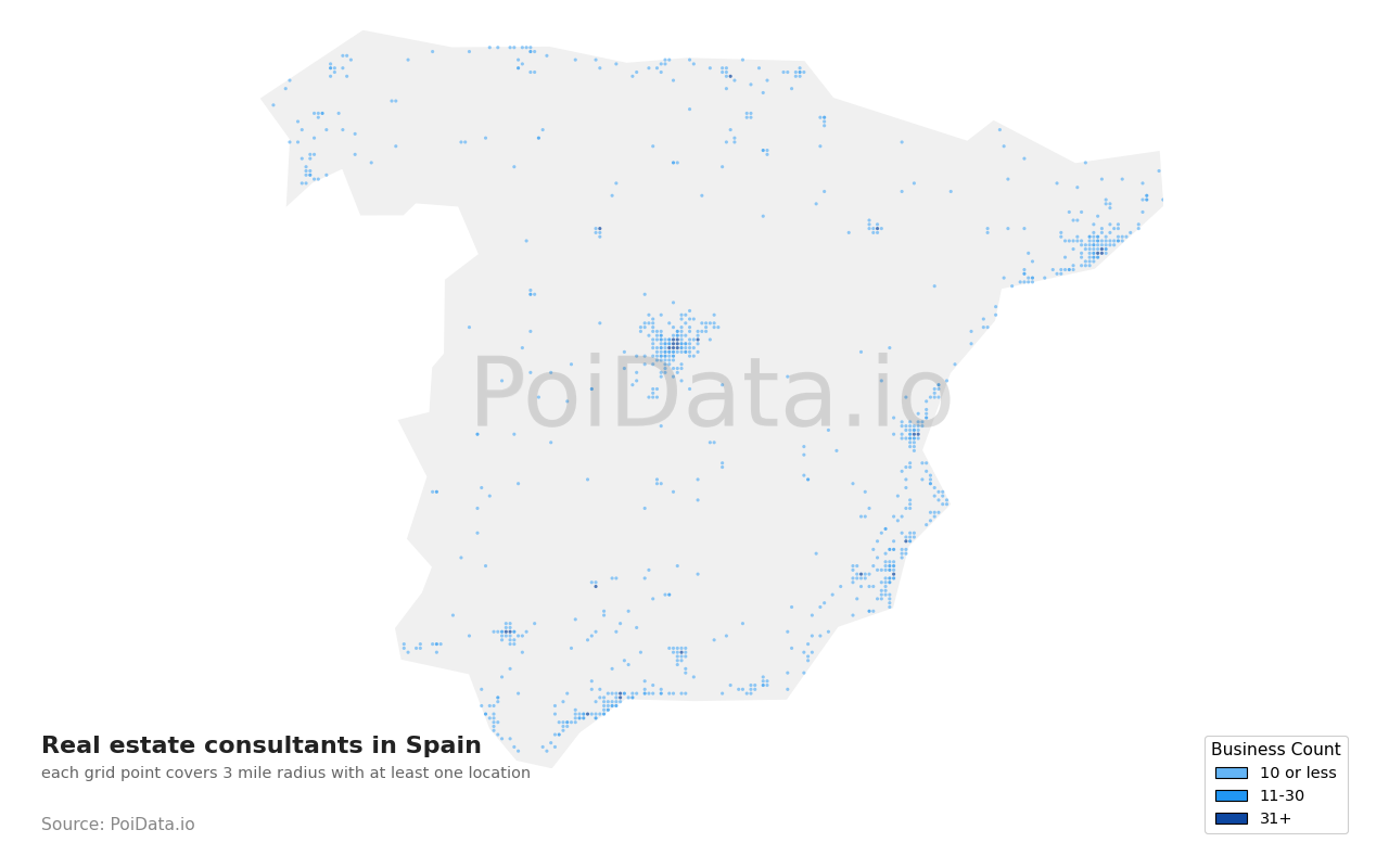 Real estate consultant density map for Spain
