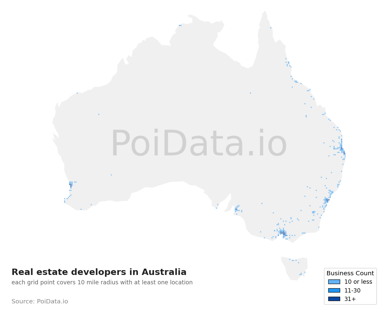 Real estate developer density map for Australia