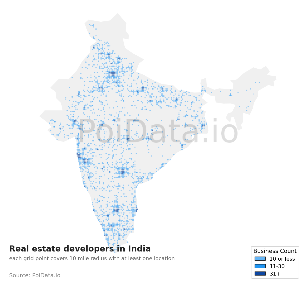 Real estate developer density map for India