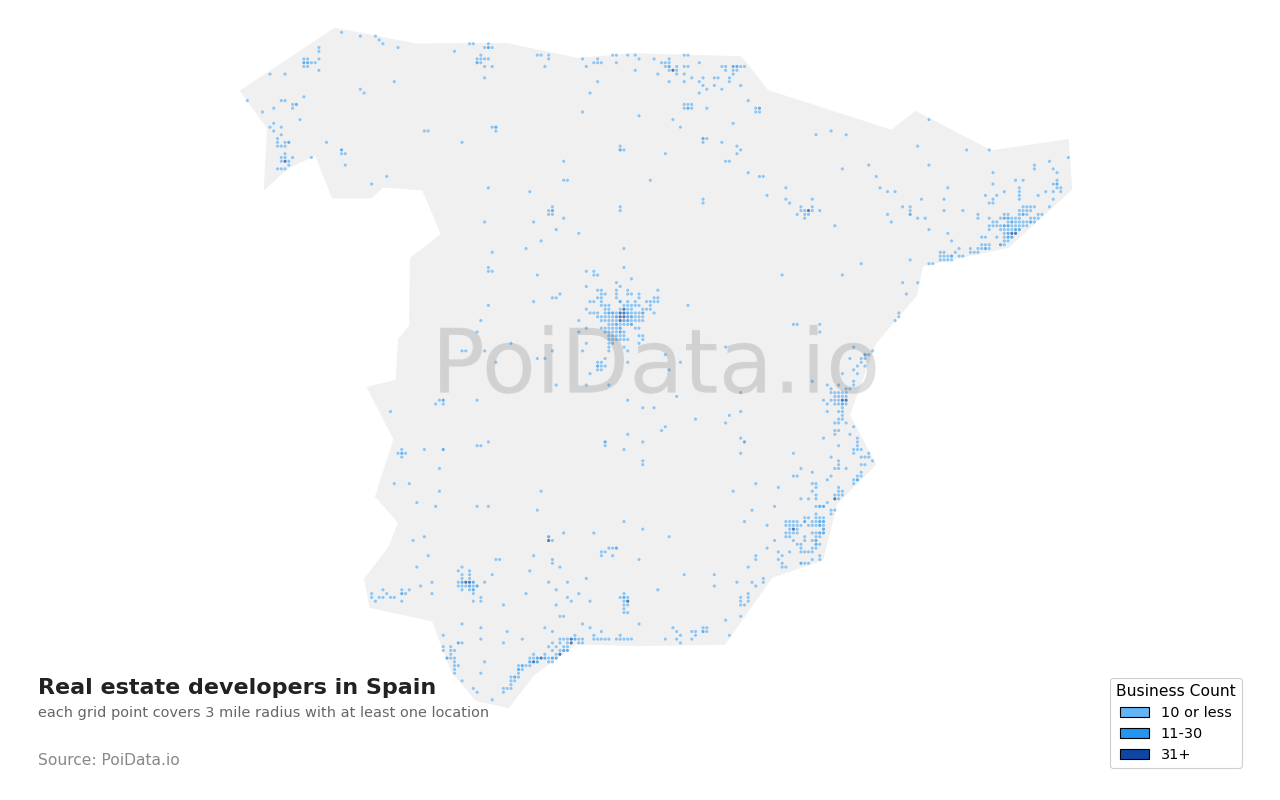 Real estate developer density map for Spain