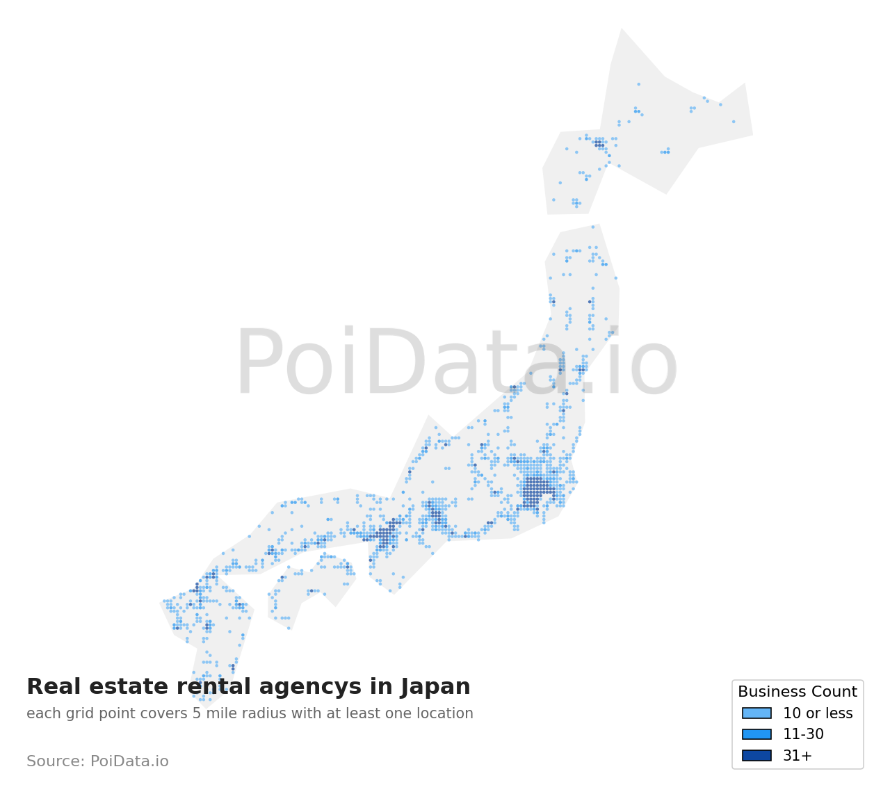 Real estate rental agency density map for Japan