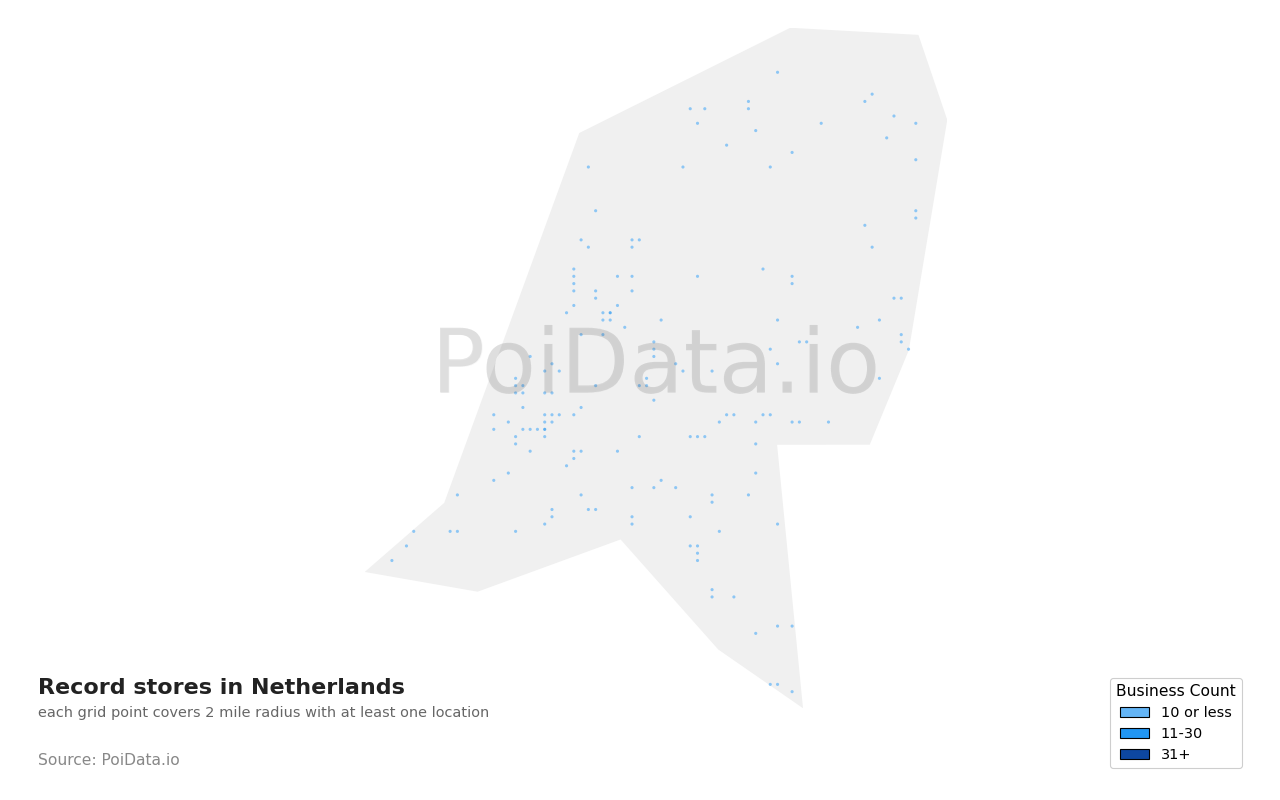 Record store density map for Netherlands