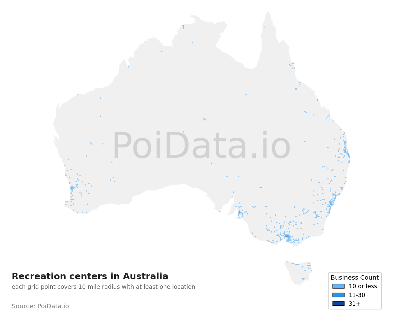 Recreation center density map for Australia