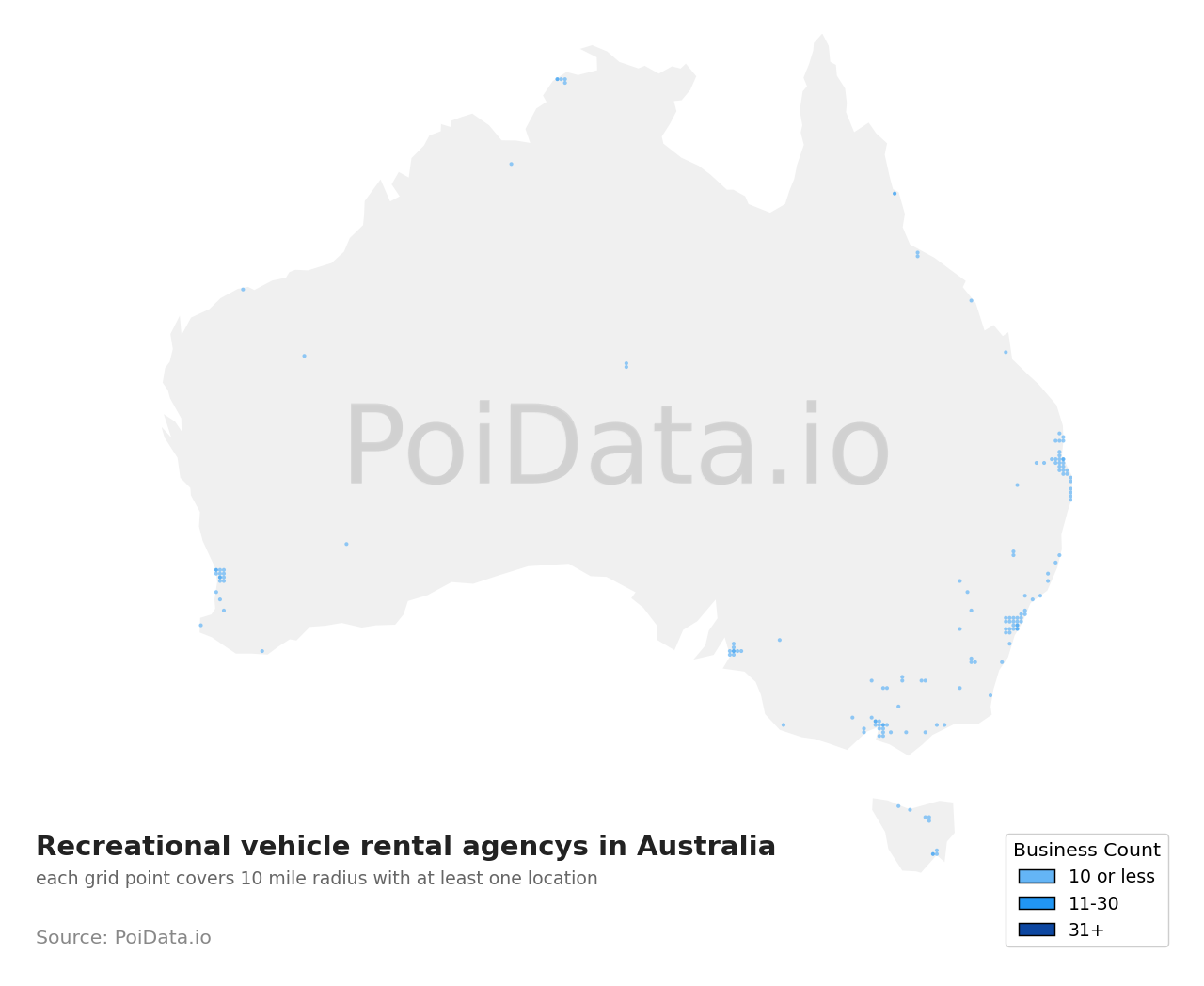 Recreational vehicle rental agency density map for NSW, Australia
