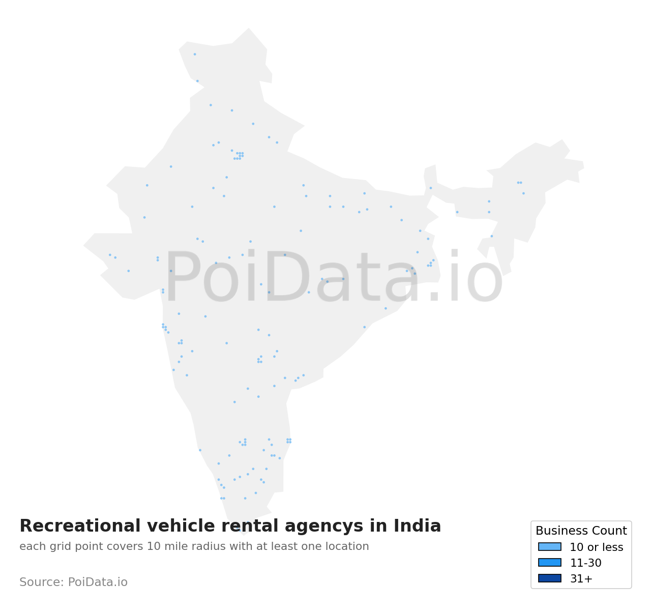 Recreational vehicle rental agency density map for India