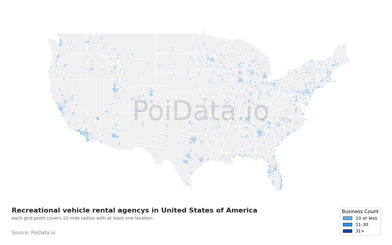 Recreational vehicle rental agency density map for Florida, United States