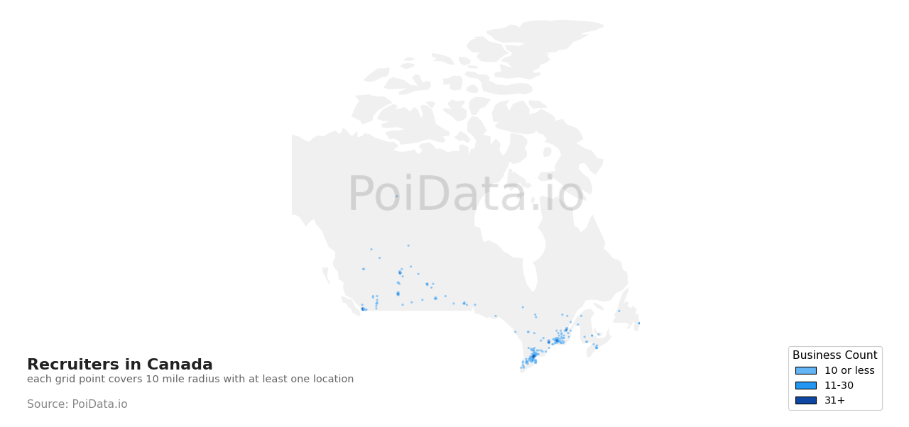 Recruiter density map for British Columbia, Canada