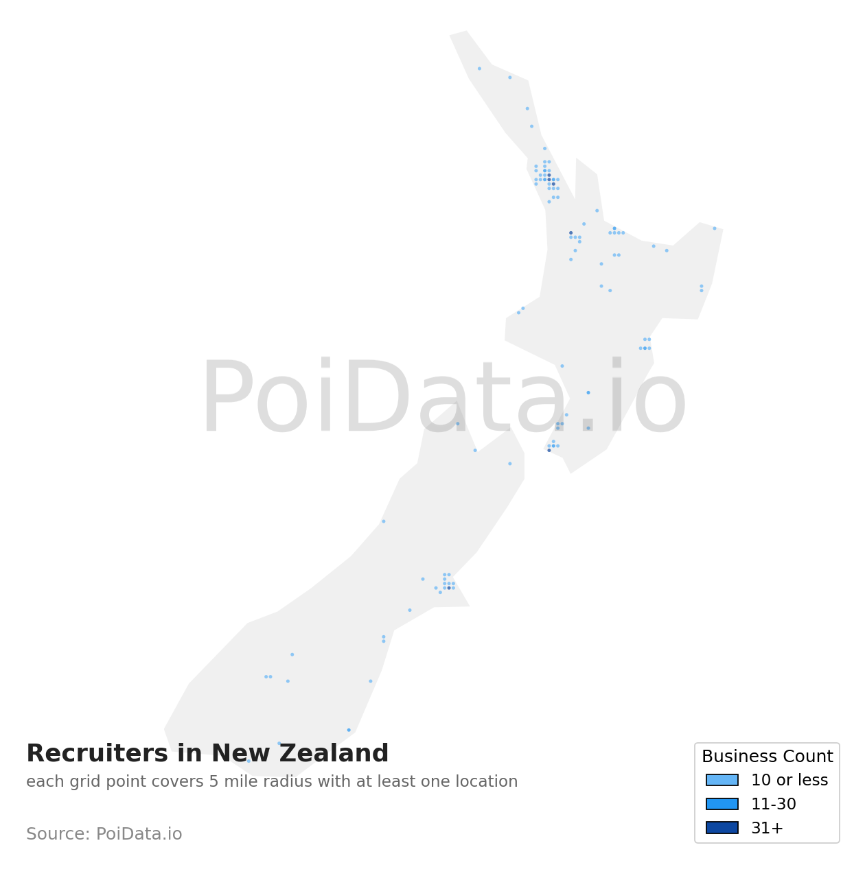 Recruiter density map for New Zealand