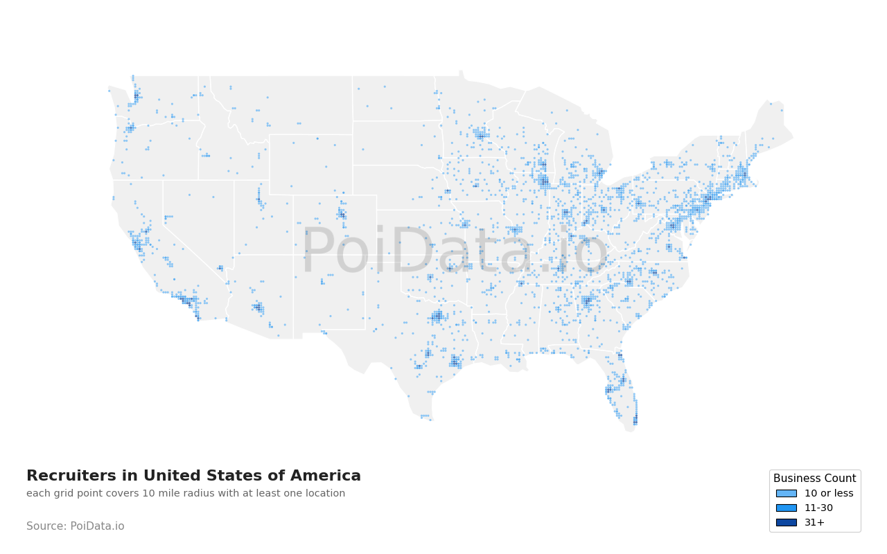 Recruiter density map for Delaware, United States