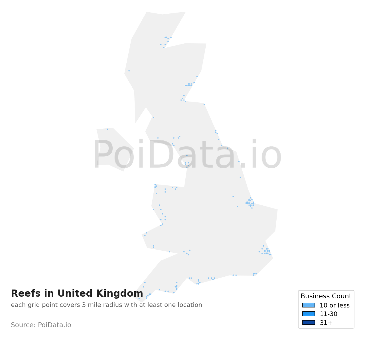 Reef density map for United Kingdom