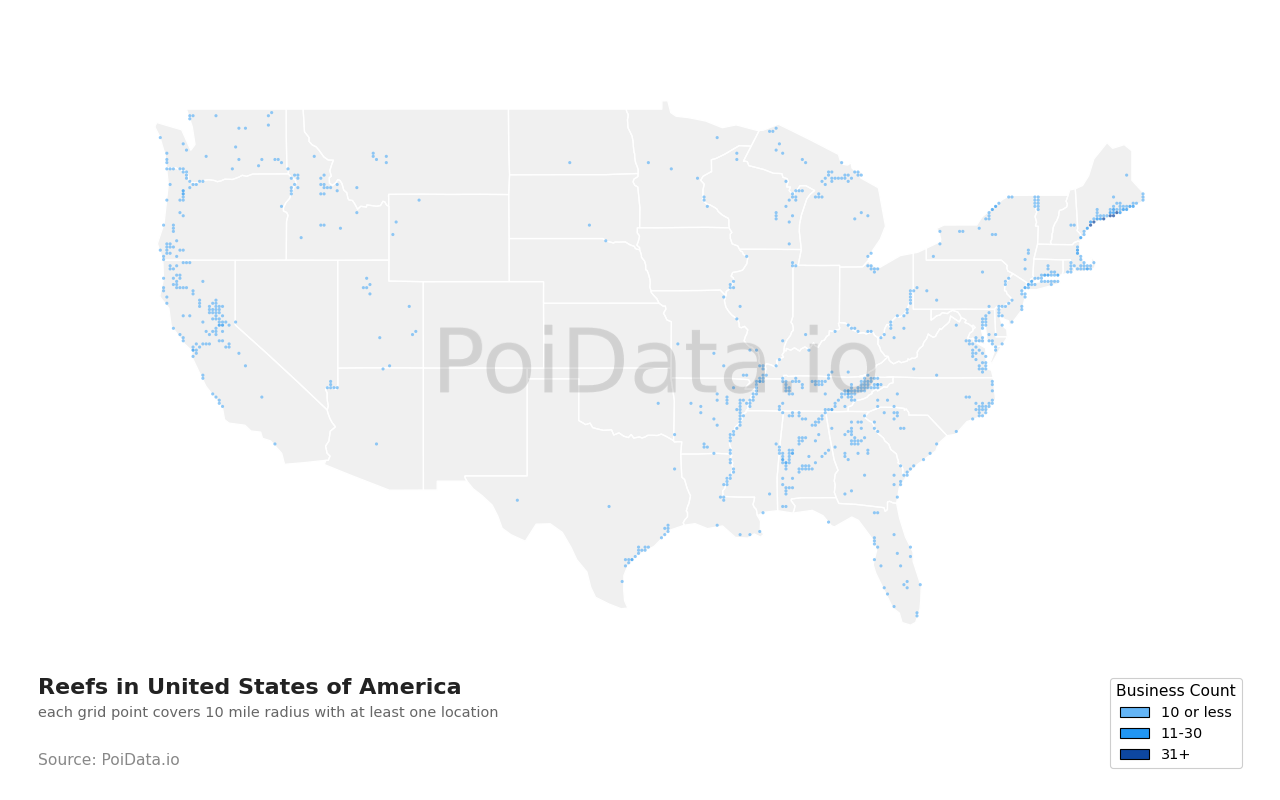 Reef density map for United States