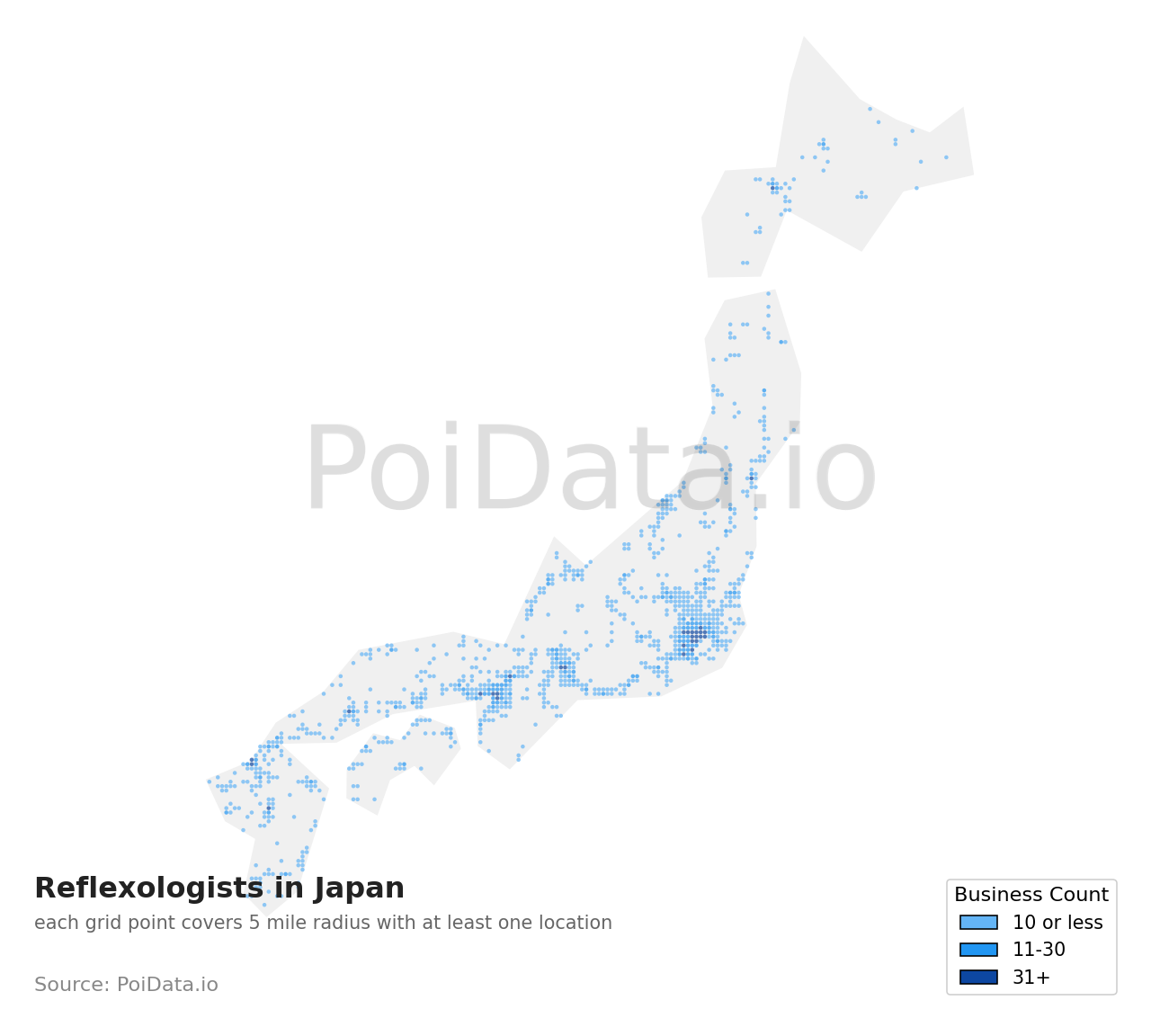 Reflexologist density map for Japan