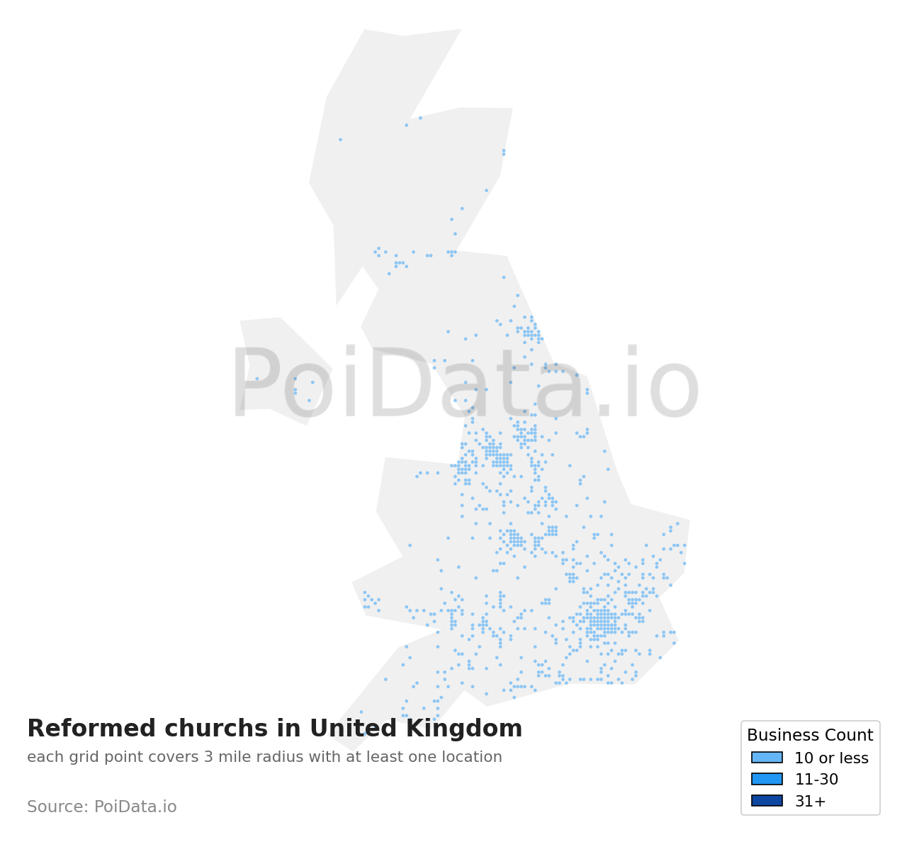 Reformed church density map for United Kingdom