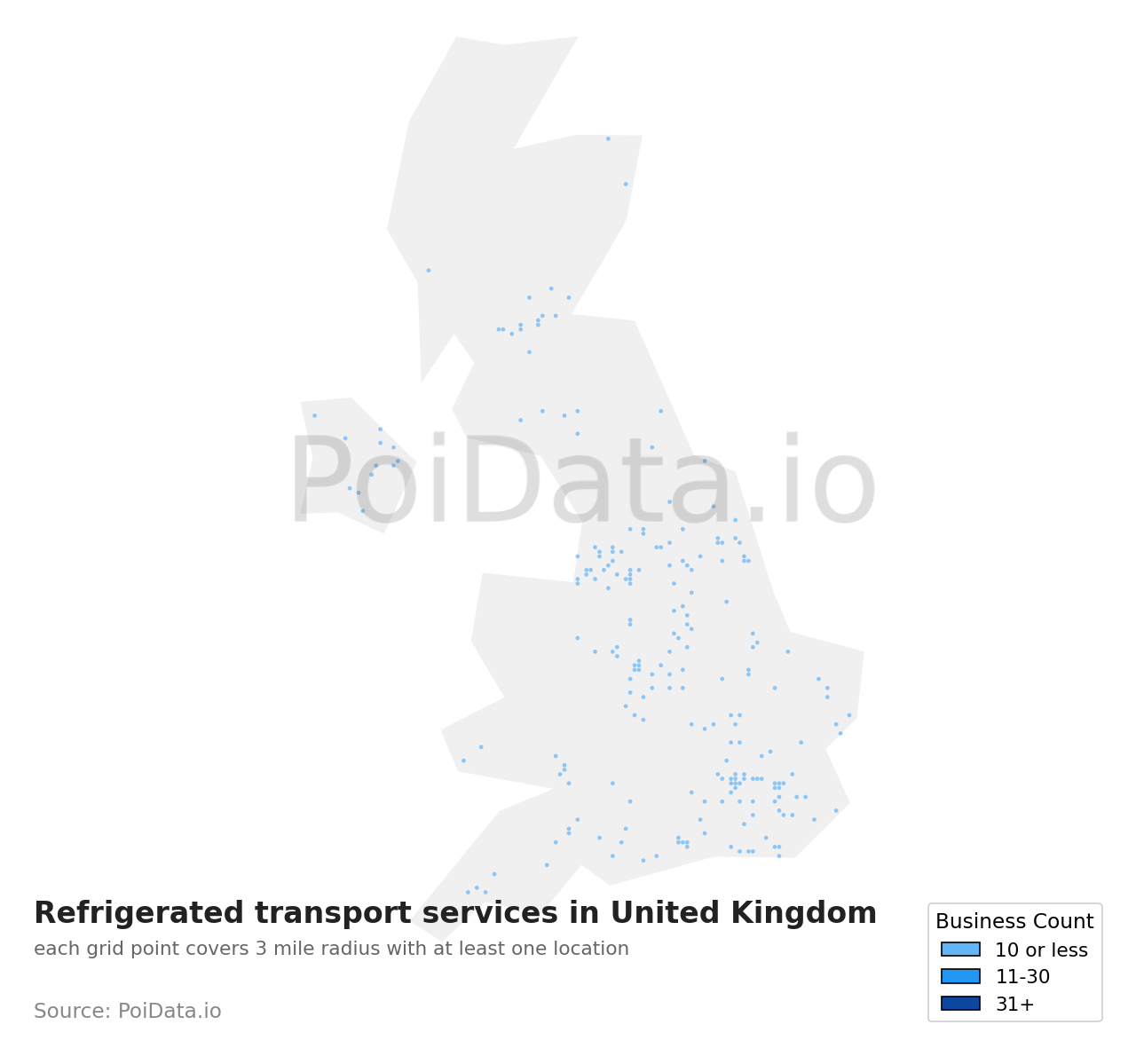 Refrigerated transport service density map for United Kingdom