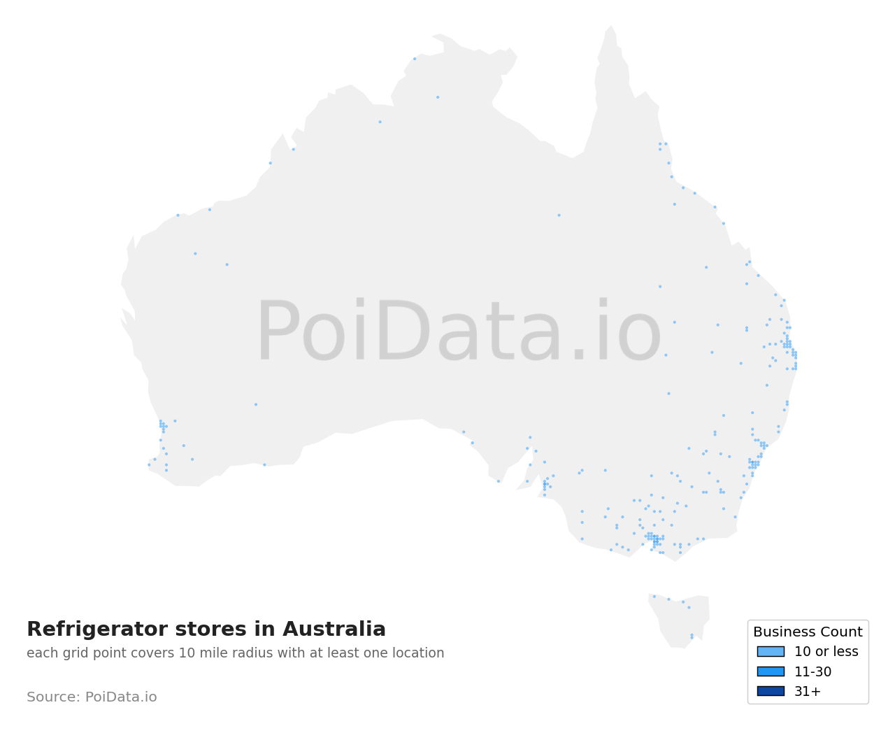Refrigerator store density map for Australia