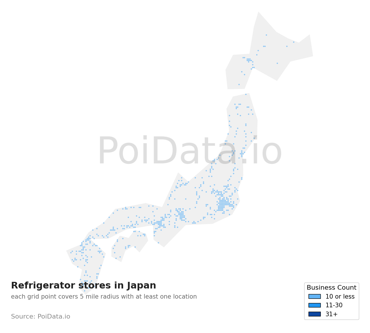 Refrigerator store density map for Japan