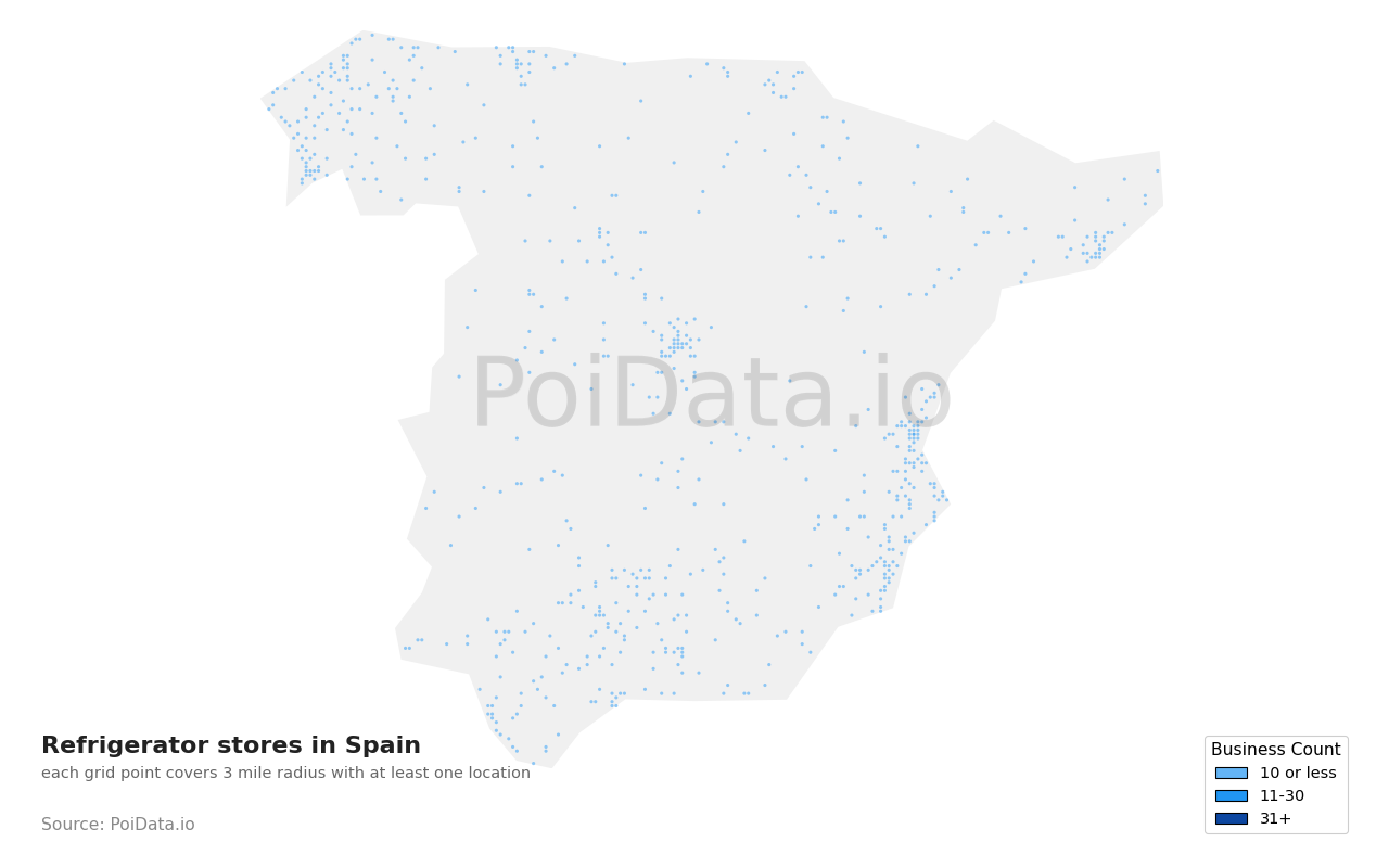 Refrigerator store density map for Spain