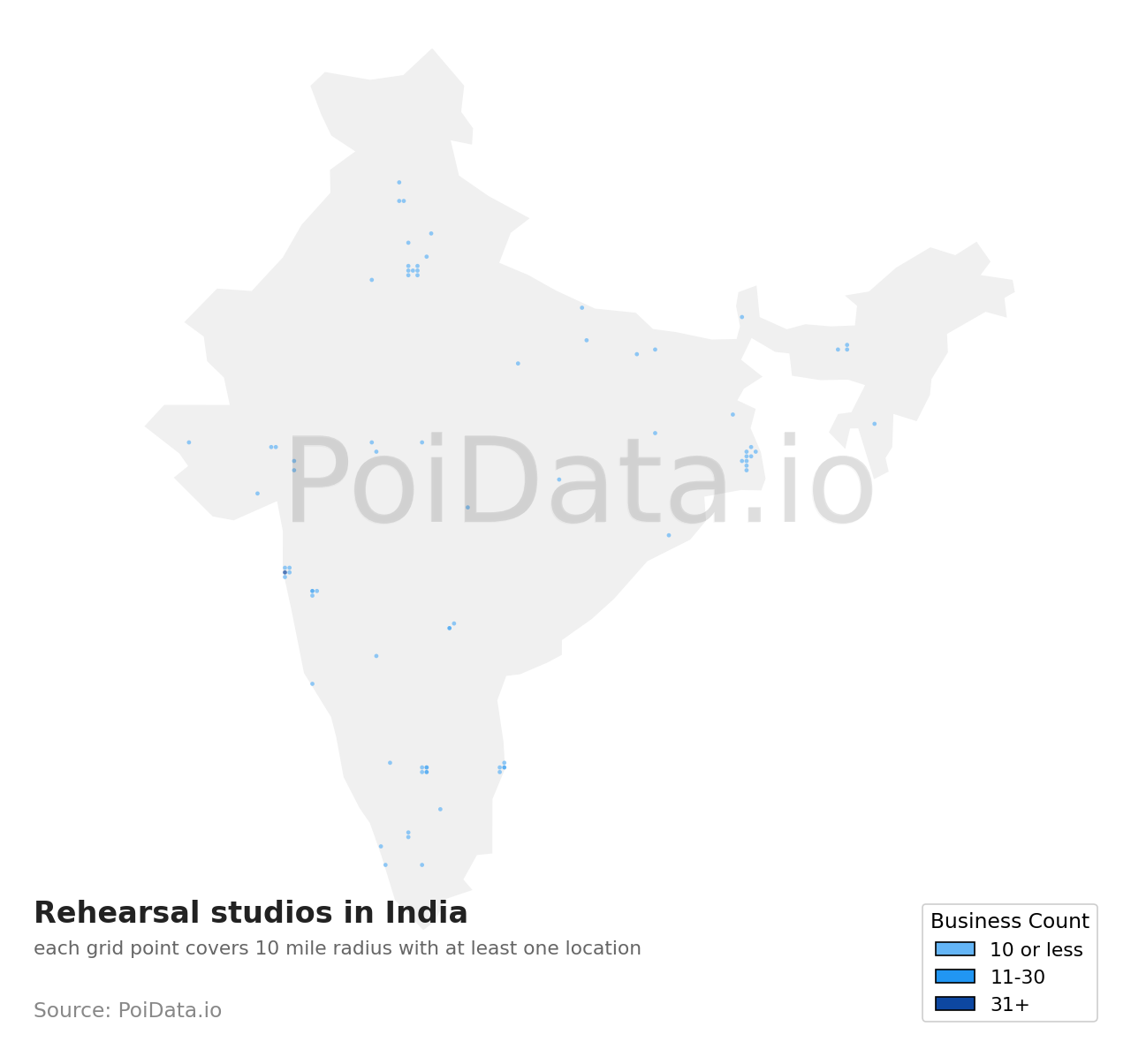 Rehearsal studio density map for West Bengal, India