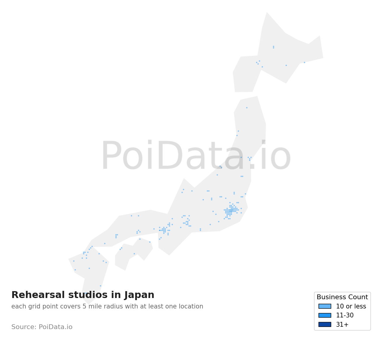 Rehearsal studio density map for Japan