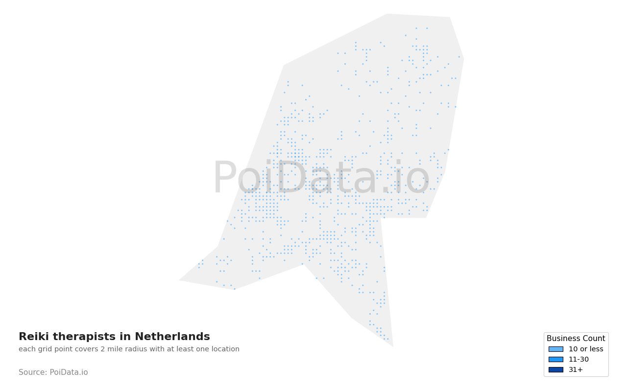 Reiki therapist density map for Netherlands