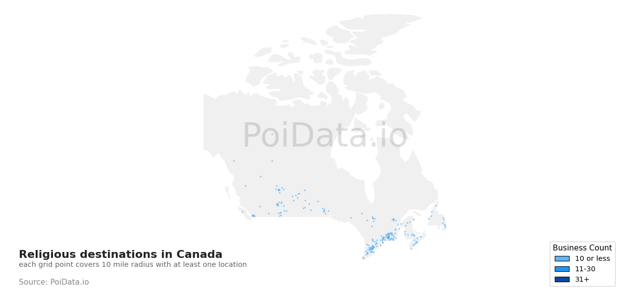 Religious destination density map for Nova Scotia, Canada