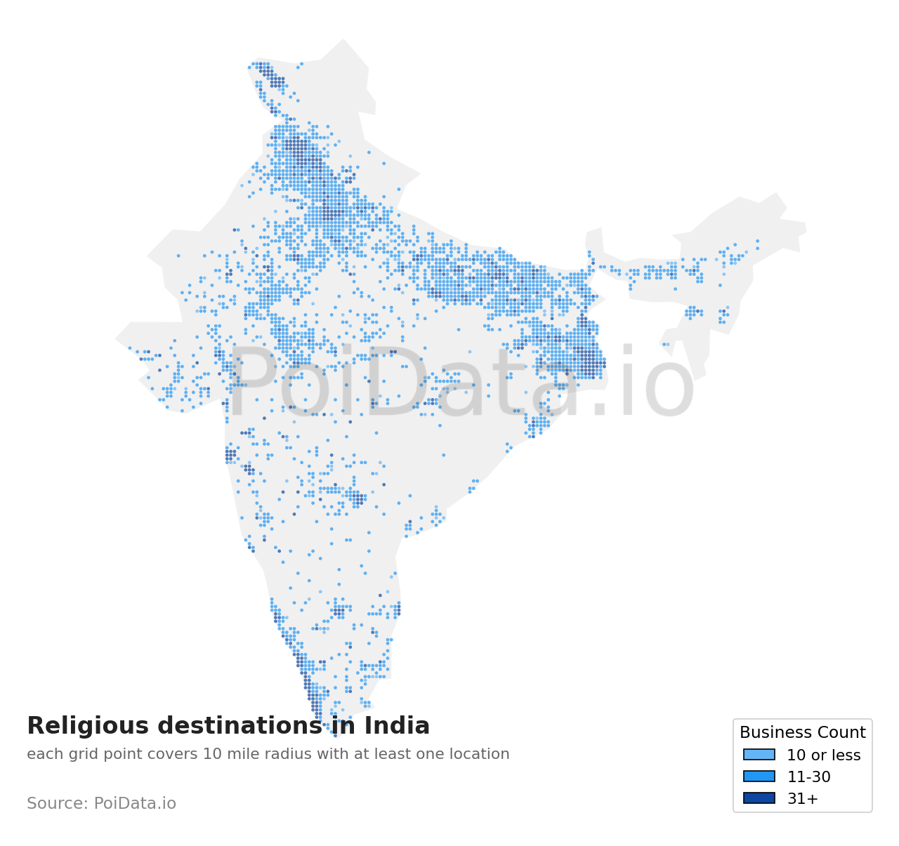 Religious destination density map for India