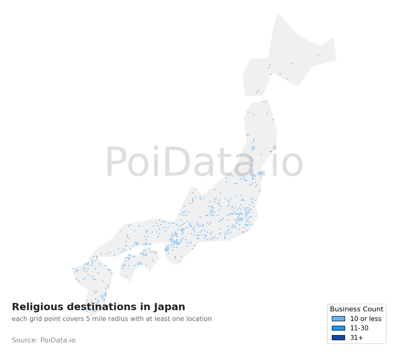 Religious destination density map for Japan