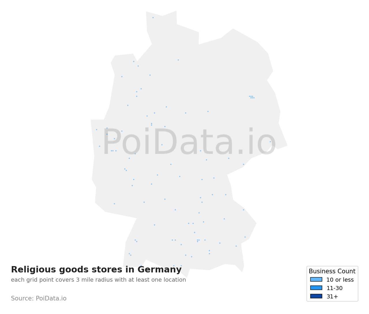 Religious goods store density map for Germany