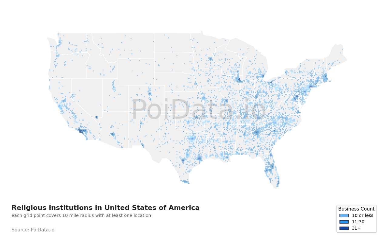 Religious institution density map for Florida, United States