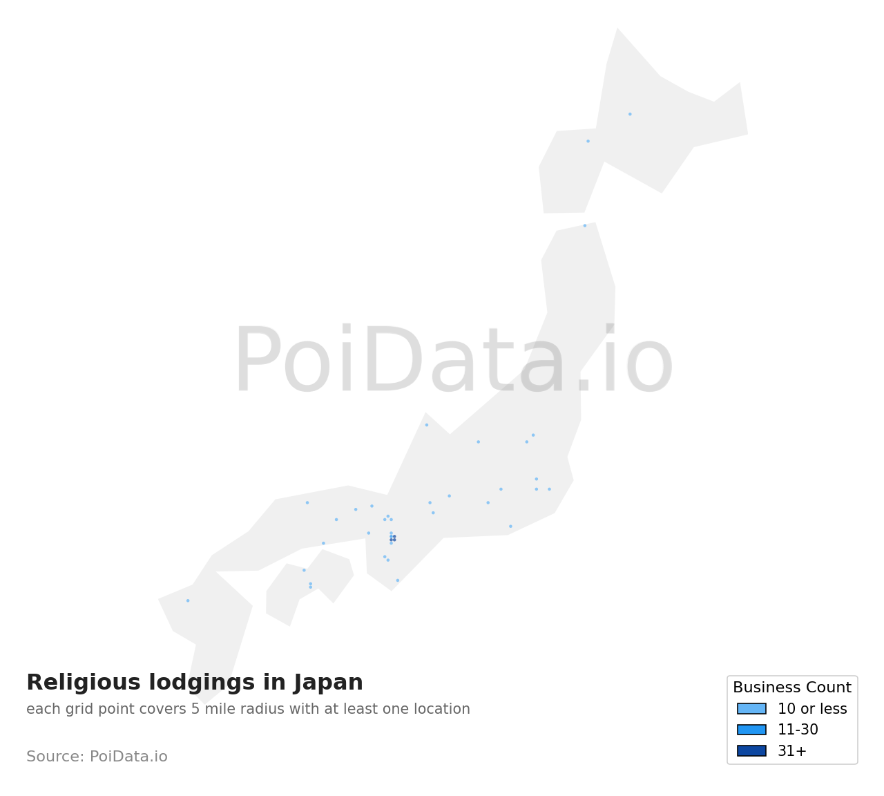 Religious lodging density map for Japan