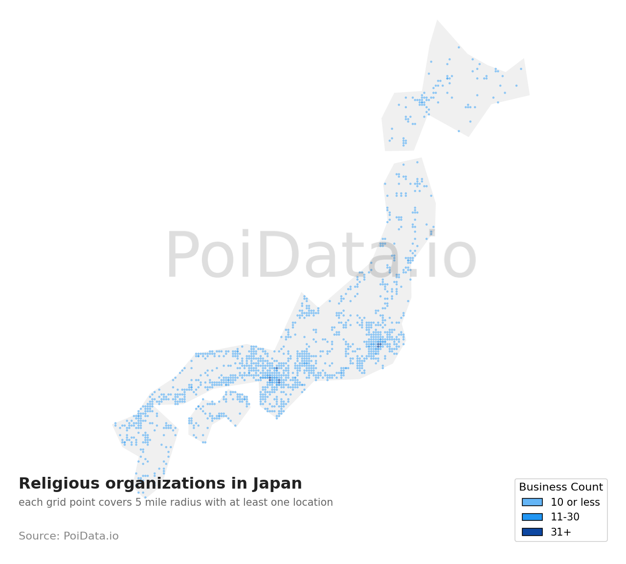 Religious organization density map for Japan